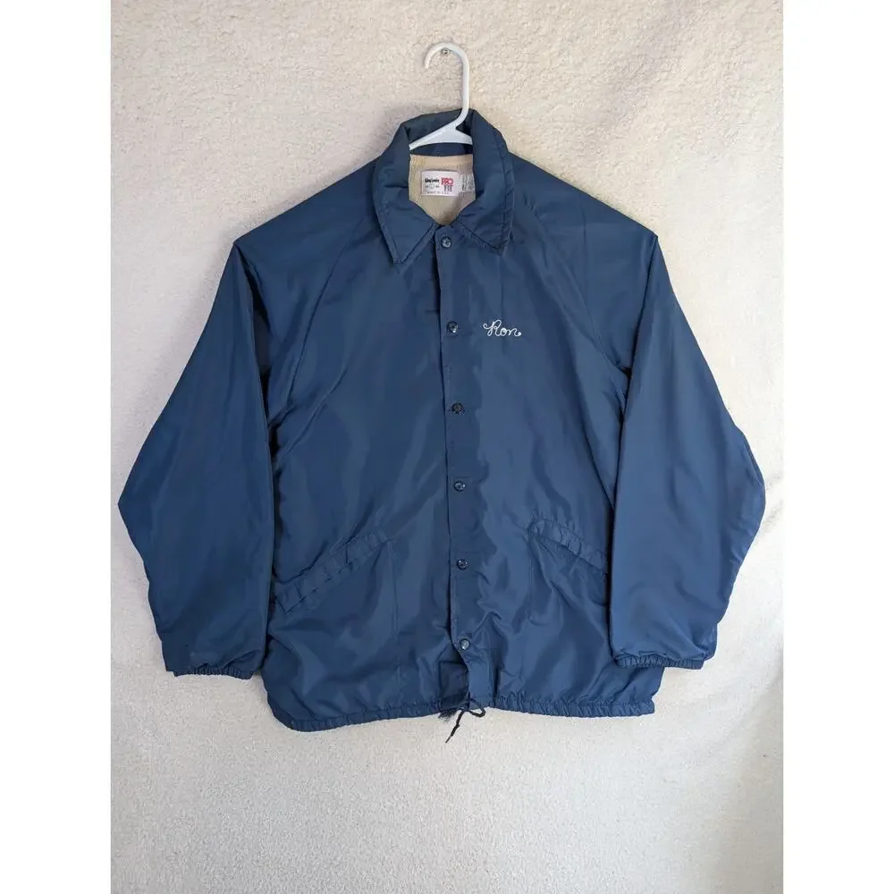 Vintage King Louie Bomber Jacket Mens Large Blue USA Union Made 80s READ/FLAWS